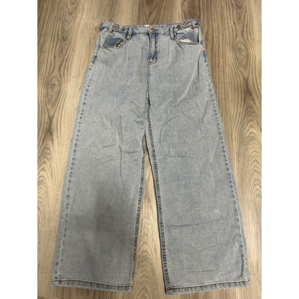 OAT New York Womens Cloud‎ Luxe Wide Leg High Rise Cotton Denim Jeans 10 30 Blue